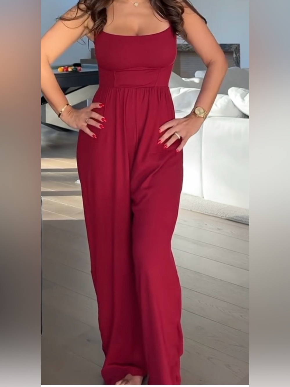 Everyday Wide-Leg Jumpsuit in Deep Red - Picture 2 of 4